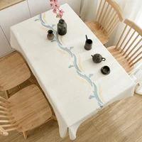 high quality plain cotton linen table cloth lace selvage waterproof oilproof thick embroidery wedding dining table cover cloth