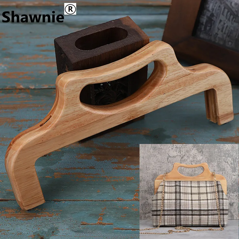 

New Trendy 1 Set Nature Wood Handle Wholesale Handbag And Purse Frame Wooden Obag Hanger Accessories Diy Handmade Parts Factory