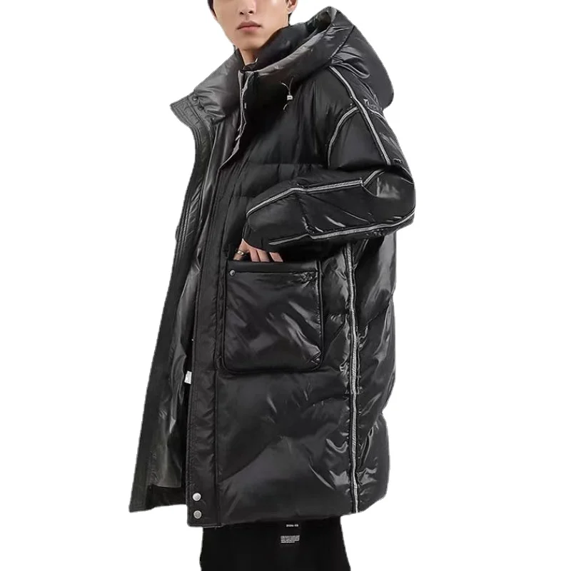 Men's Down Jacket Parkas Medium Length White Duck Down Winter Jackets for Men Hooded Puffer Jacket Loose Thickened Warm Fashion