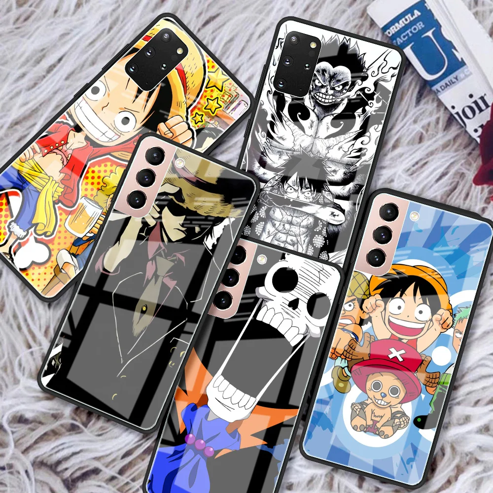 

One Piece Luffy Tempered Glass Case For Samsung Galaxy S22 Ultra S21 Plus S20 FE S10 S9 S8 S10e Note 20 10 Lite 9 Phone Cover