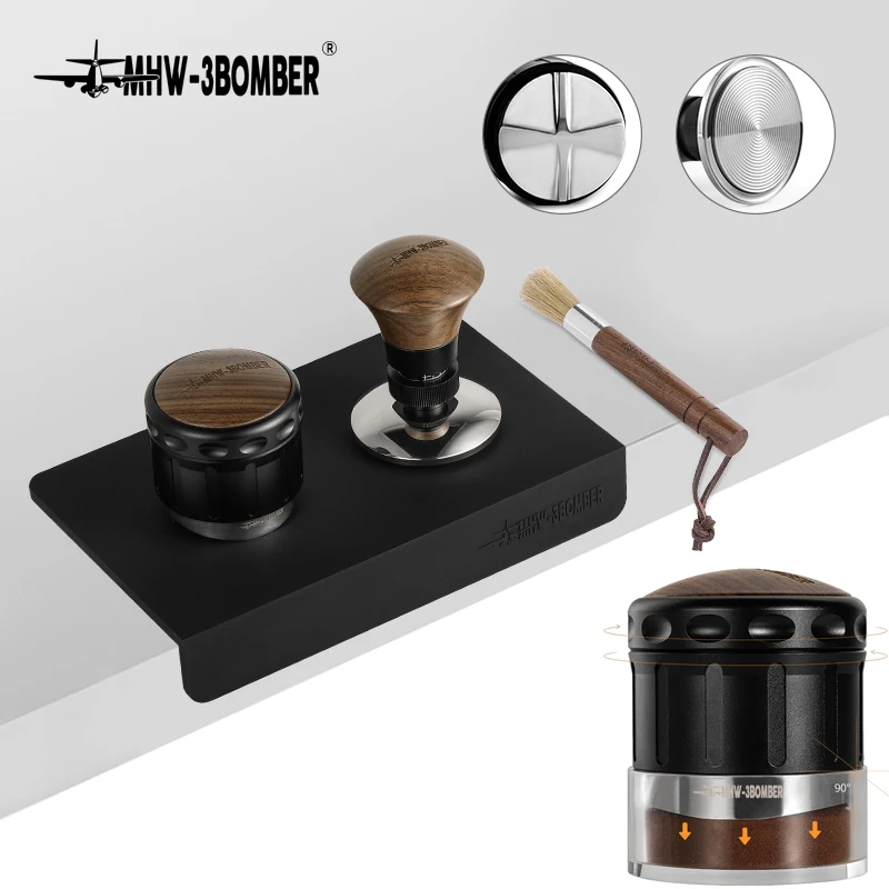 

MHW-3BOMBER Coffee Distributor & Espresso Tamper 58.35mm Adjustable Leveler Tool with Tamping Mat & Brush Barista Accessories