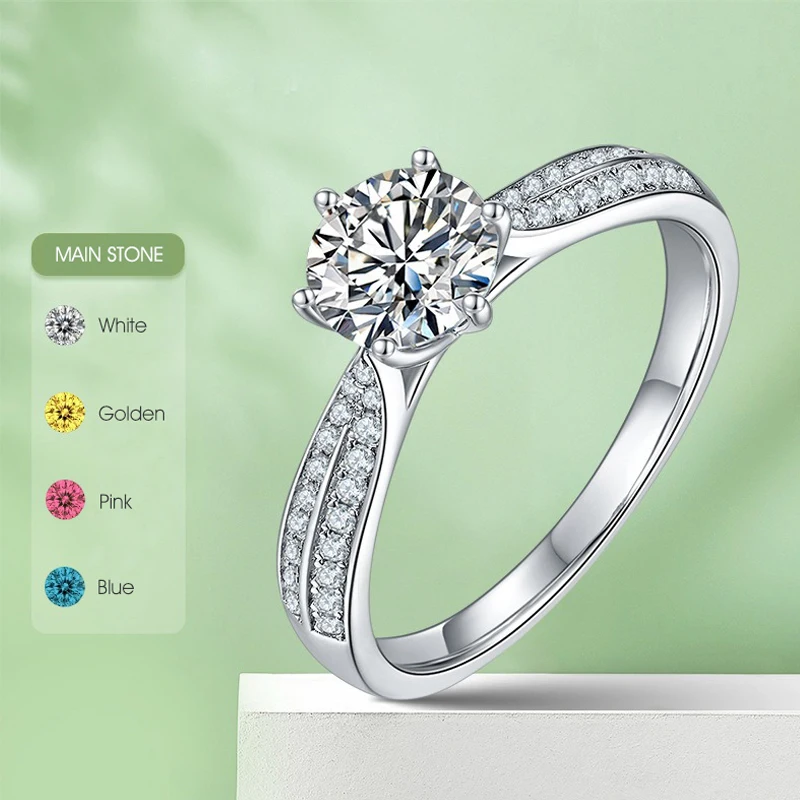 

Gem's Beauty 1ct 6.5mm Round Cut Colorful Moissanite S925 Silver Ring Fashion Claw Setting Jewelry Ring For Girl Women Wife Gift