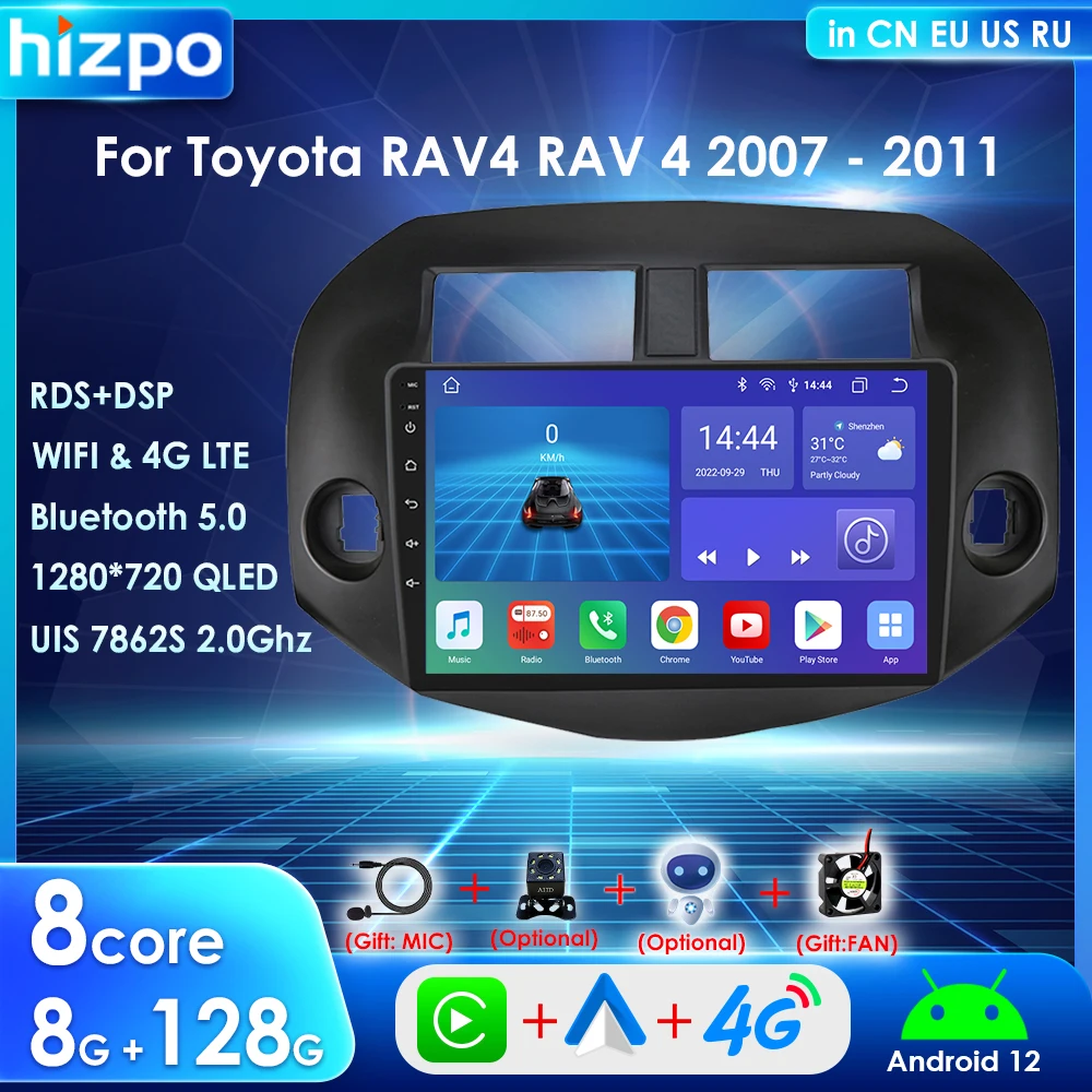 

2 Din Android 12 Car Multimedia Radio for Toyota RAV4 Rav 4 2007-2011 Carplay Video Player GPS Navigation RDS Bluetooth SWC 4G