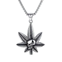 stainless steel necklace personality wild maple leaf skull pendant berserk street style chain mens birthday party gift