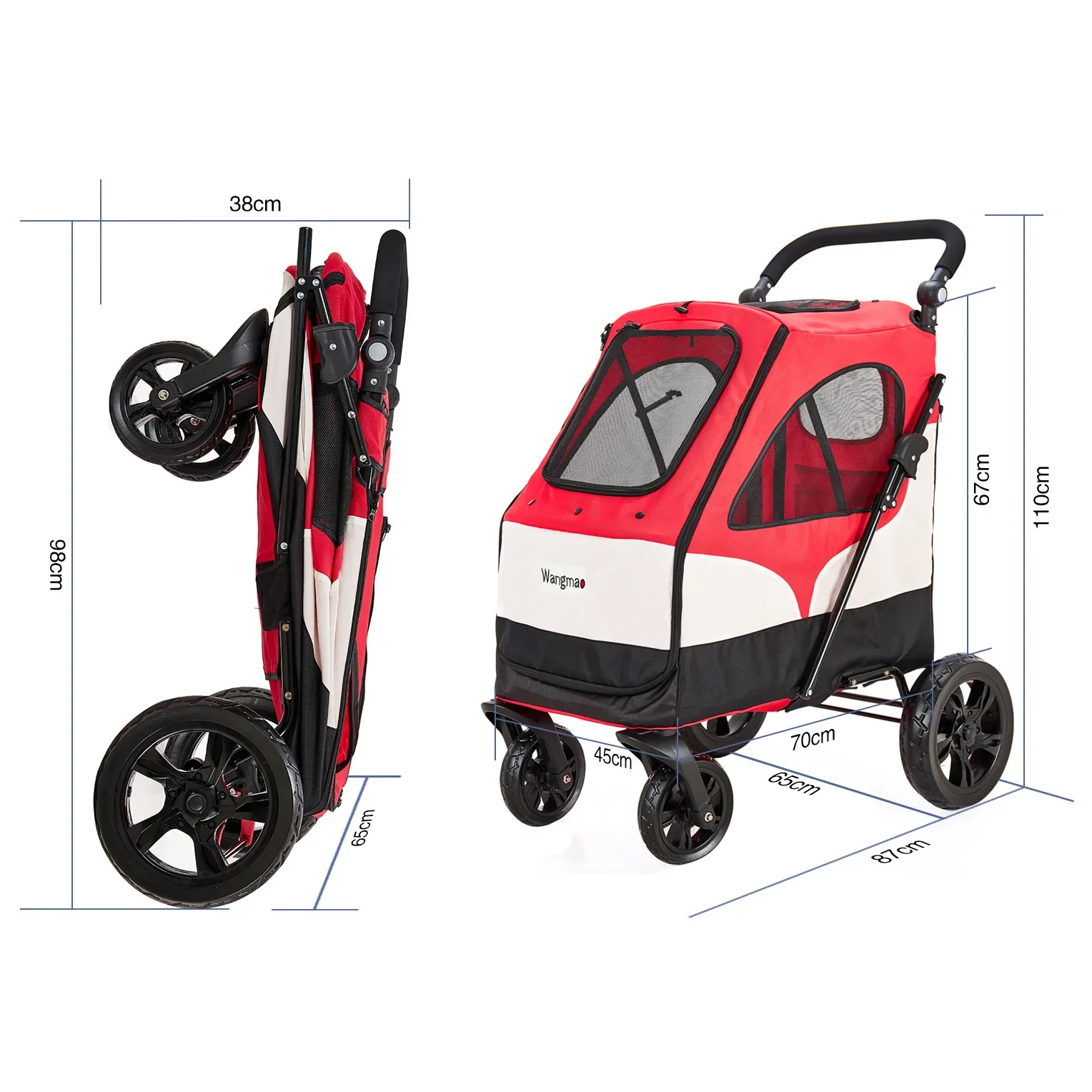 Четырехколесная тележка для домашних животных кошек собак хранения складная
