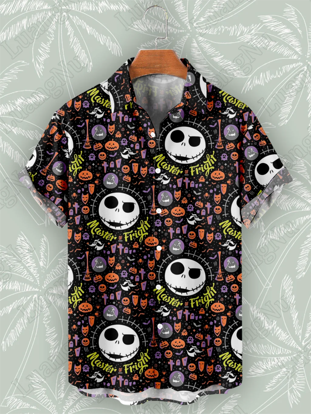 

Halloween Party High Quality Men's Shirts Summer Holiday Clothing Short Sleeve Tops Streetwear Ghost Festival Button Up Shirt