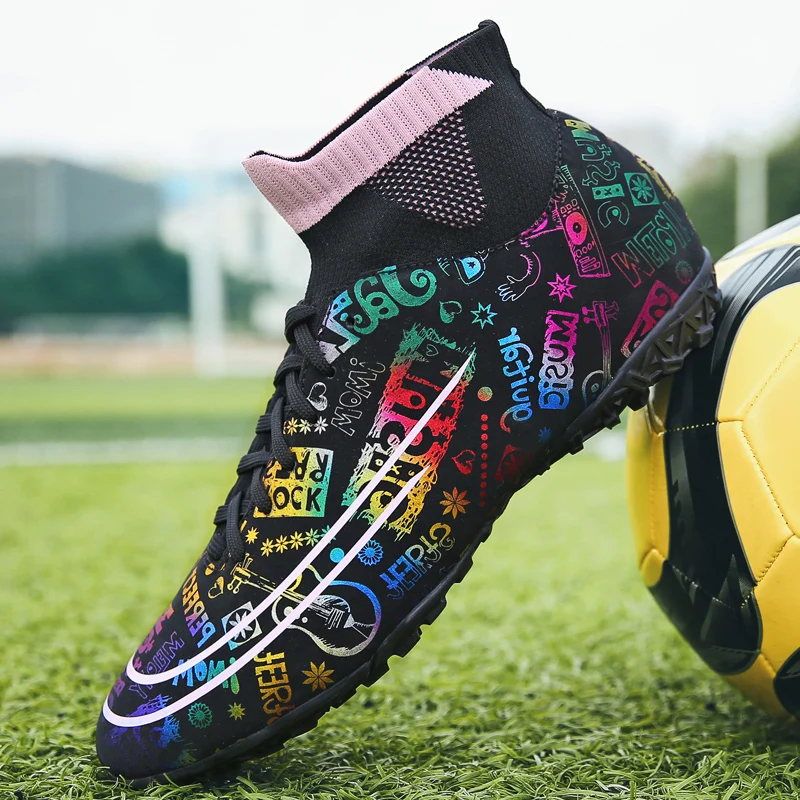 Adult Professional Soccer Shoes Non-Slip Long Spike Football Boots Young Kids High Ankle Cleats Grass Soccer Sneakers 35-45