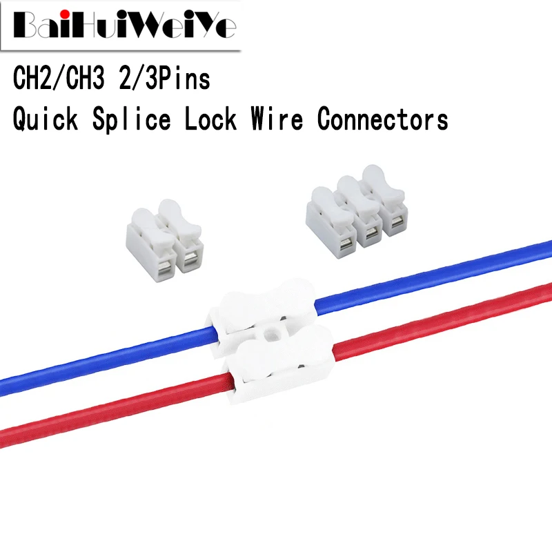 

50Pcs CH-2 CH-3 Quick Splice Lock Wire Connectors 2Pin 3Pin Electrical Cable Terminals For Easy Safe Splicing Into Wires CH2 CH3