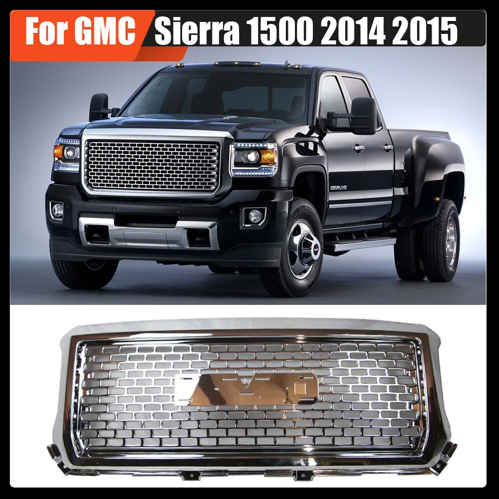 

Front Upper Grill Bumper Mesh Hood Grills Chrome Car-Styling ABS High Quality Racing Grille For GMC Sierra 1500 2014 2015