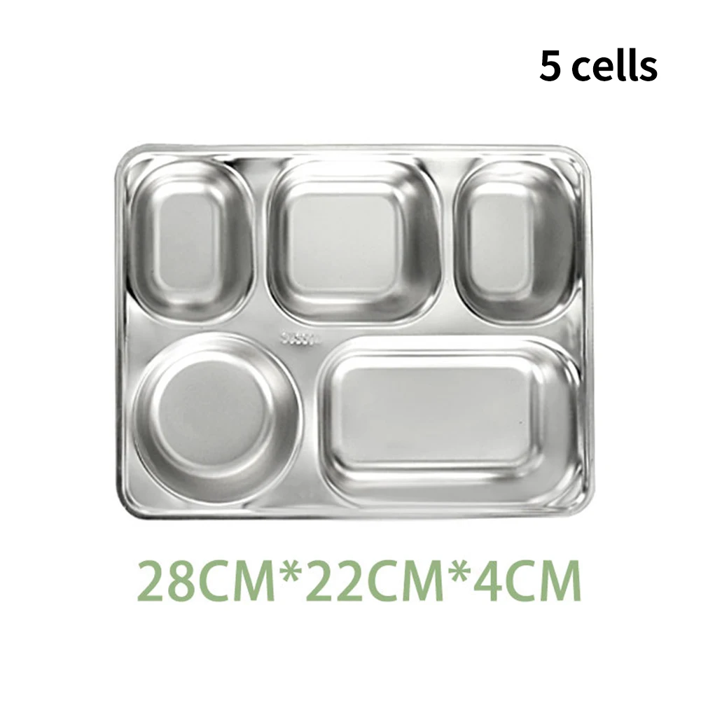 

2/3/5/4 Section Stainless Steel Divided Dinner Tray Lunch Container Food Plate For School Lunch Serving Dishes Dinnerware