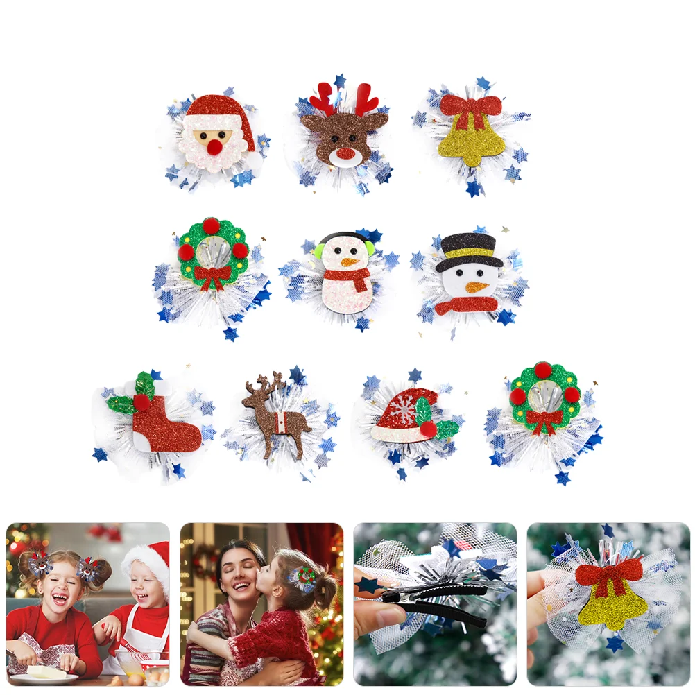 

10 Pcs Christmas Hair Barrettes Accessories Holiday Clips Girls Hairpin Non-woven Fabric Xmas For Miss