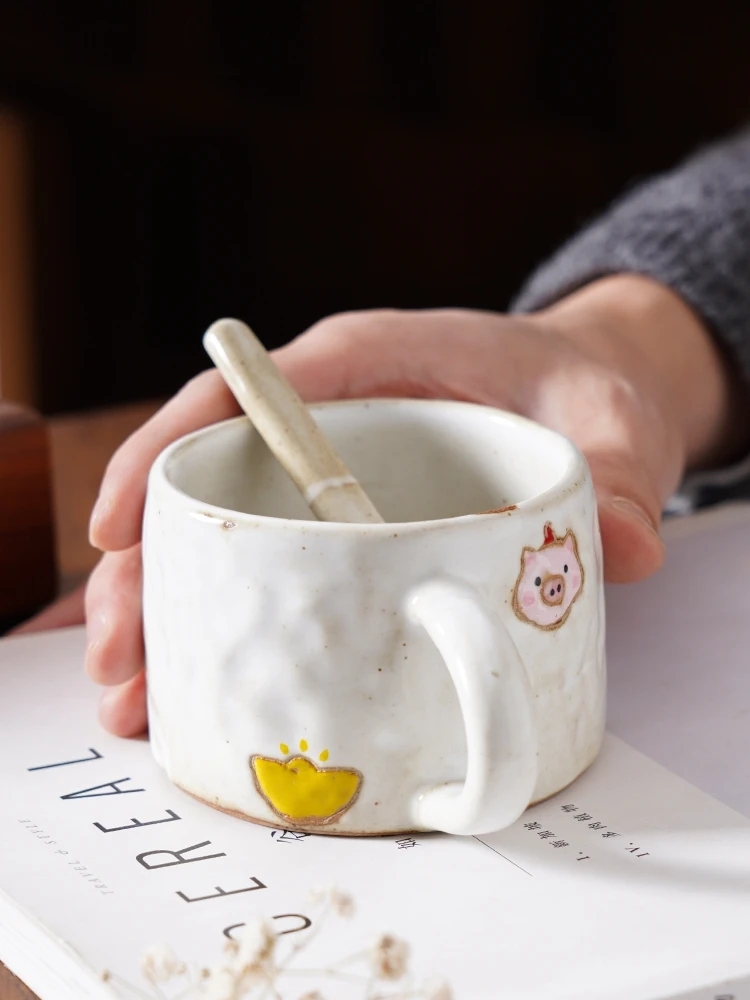 

Hand-Held Japanese-Style Ceramic Cute Mug Coffee Cup Spoons as the Gifts Milk Cup XINGX Pig Cherry Stoneware Water Cup