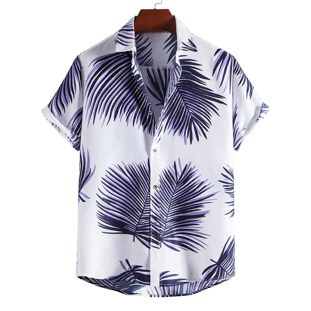 

Mens White Palm Tree Print Beach Aloha Shirts Hipster Slim Fit Short Sleeve Hawaiian Shirt Men Party Vacation Clothing Camisas