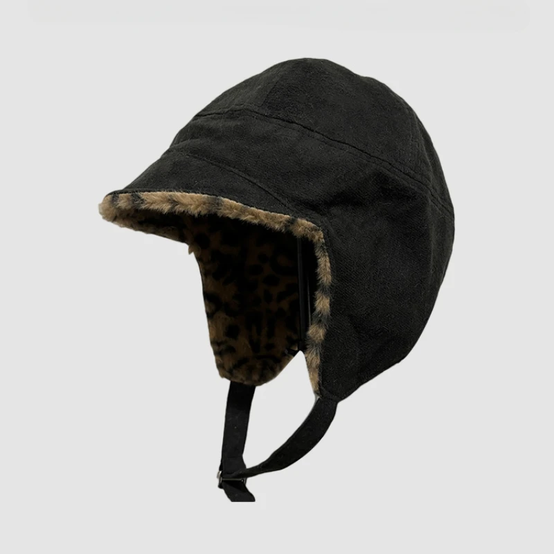 Двусторонняя шапка-пилот в американском стиле ретро с леопардовым принтом для