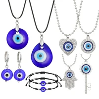 yadelai retro blue devil eye glass jewelry fashion love pendant necklace personality bracelet set goth necklace hip hop jewelry