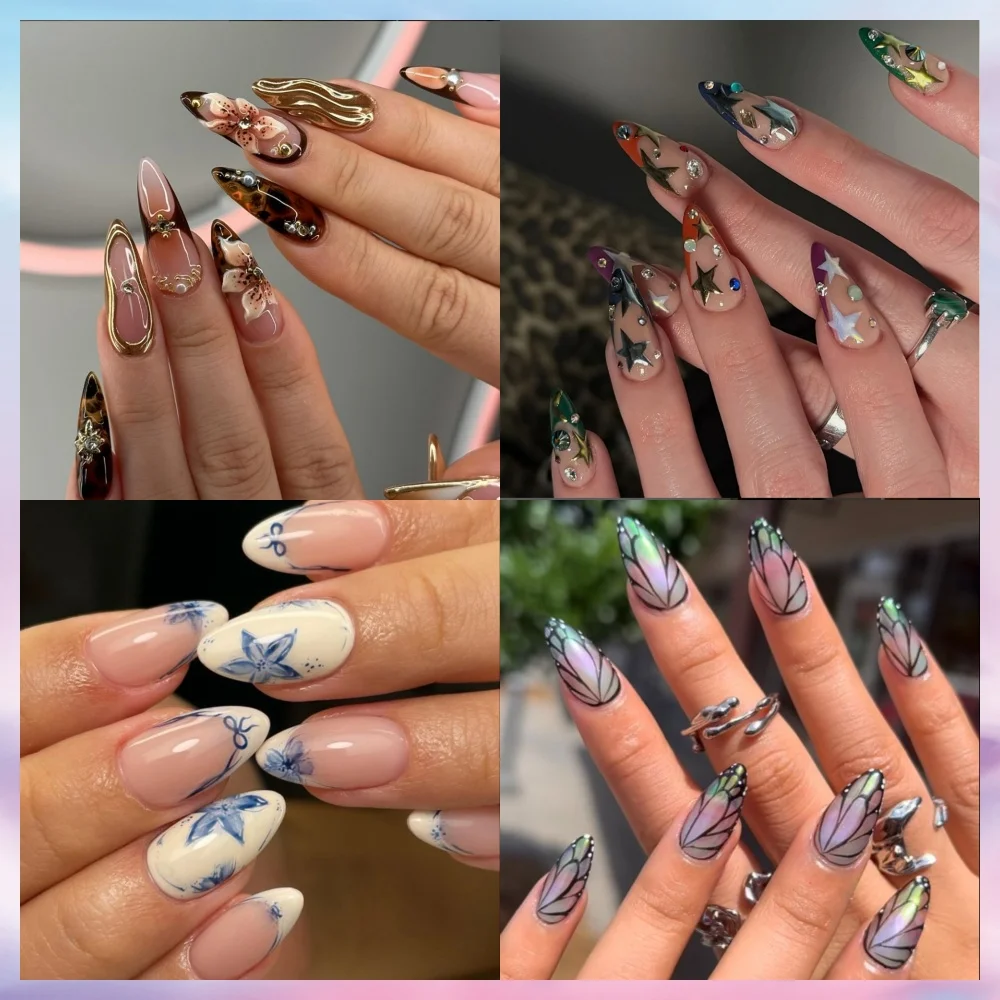 10 шт. маникюр ручной работы пресс для ногтей средний миндальный узор ногти из