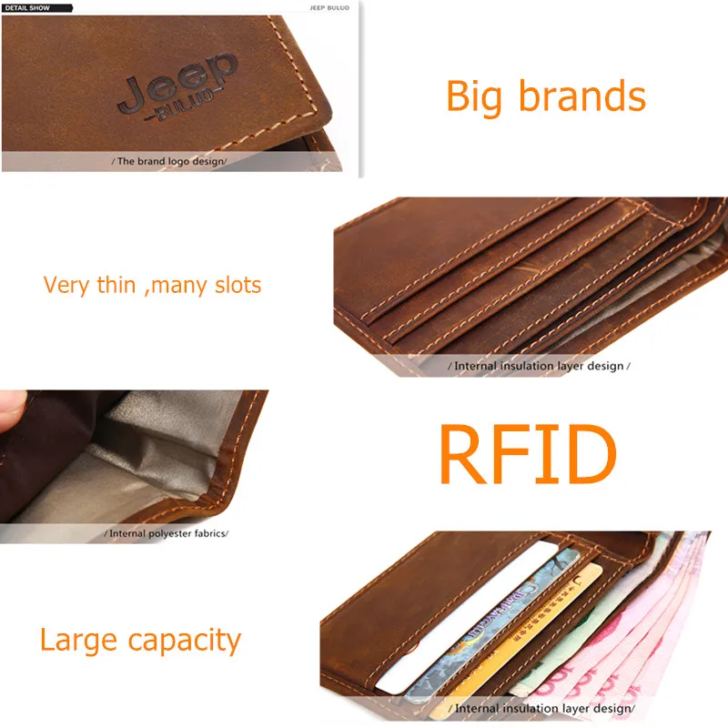 Мужской брендовый кошелек JEEP BULUO коричневый деловой бумажник из натуральной