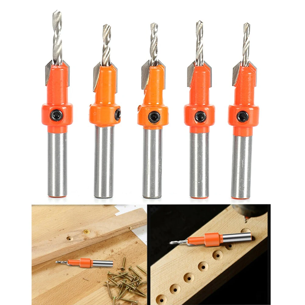 

5pcs 8mm Shank Hex Shank Countersink Router Bit Drill Bit Woodworking Screw Wood Hole Drill Bit For Wood Milling Cutter Drilling