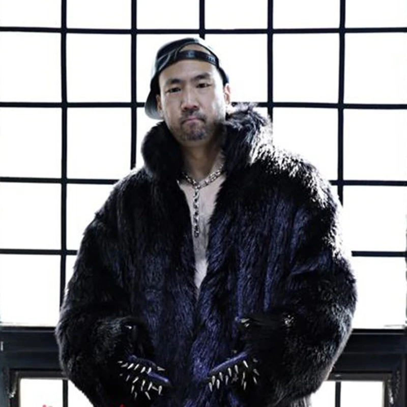 PFHQ мужские пальто из искусственного лисьего меха свободный воротник-стойка