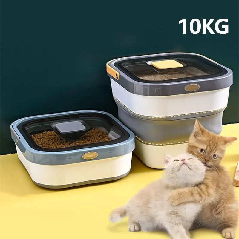 

10Kg Foldable Pet Food Storage Container Bin for Dog Cat Dry Food Bucket Household Rice Sealed Container Pet Accessories