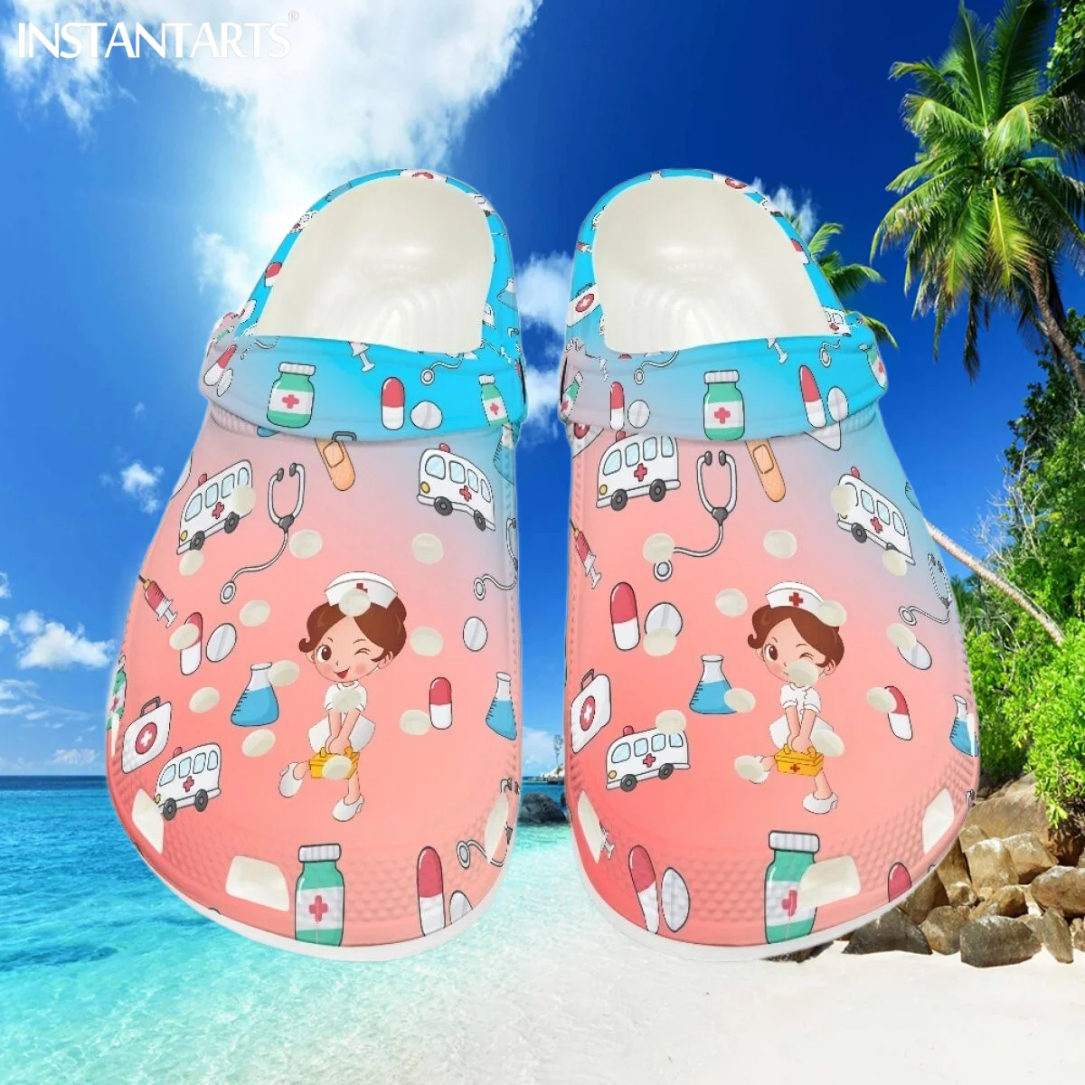 

Женские кроссовки для медсестры INSTANTARTS, повседневные сандалии с градиентным цветом, с мультяшным принтом, для работы в больницах