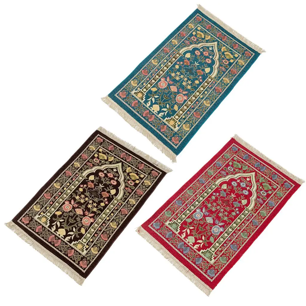 

Regional Prayer Rug Gold Thread Portable Meditation Dry Cleaning Embroidery Muslim Printing Carpet for Travel Living Room Home