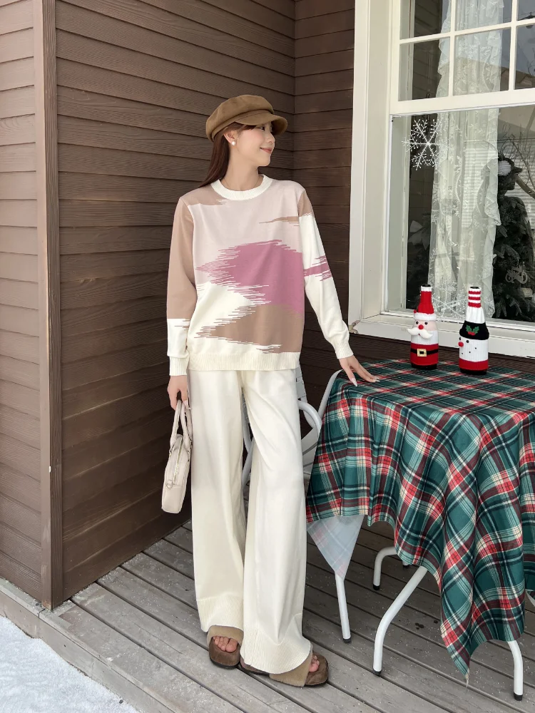 Корейская мода с круглым вырезом контрастных цветов сезон 2024 новые повседневные