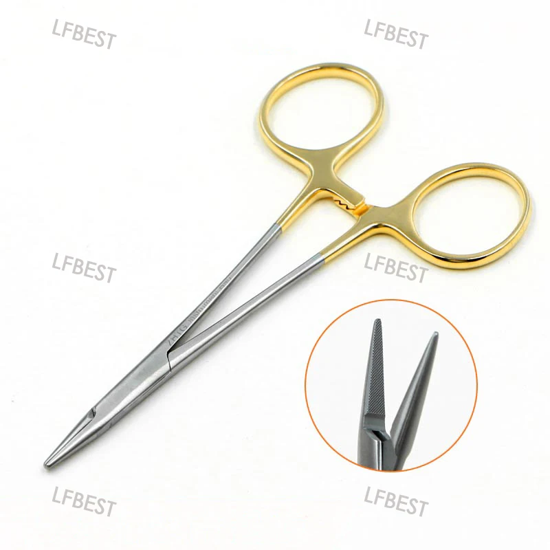 Tiangong Medical Stainless Steel Needle Holder Needle Holder Double Eyelid Surgery Tool Needle Holder 12.5cm Gold Handle Needle