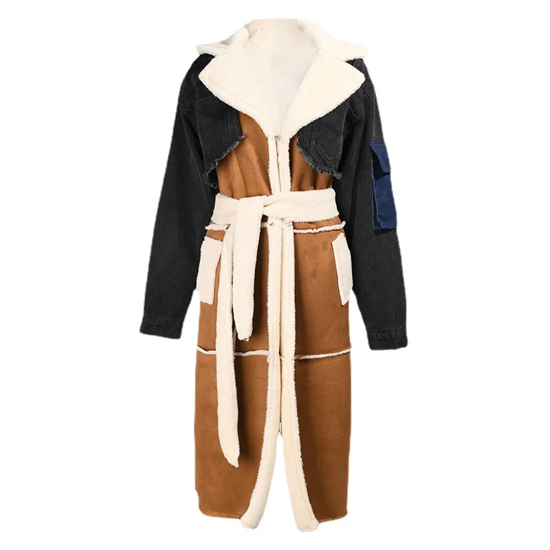 Fleece Coat Quilted Jacket Women Loose Thick Puffer Parkas Padded Coats Belted Lamb Wool Outwear Autumn Winter Coat Maxi Velvet