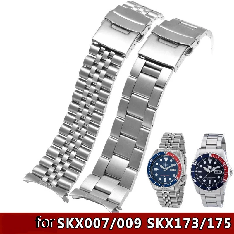 Upgrade Metal Strap Stainless Steel Oyster Watchband for Seiko SKX009 007 173 Arc Solid Jubilee Bracelet Curved Strap 20/22/24mm enlarge