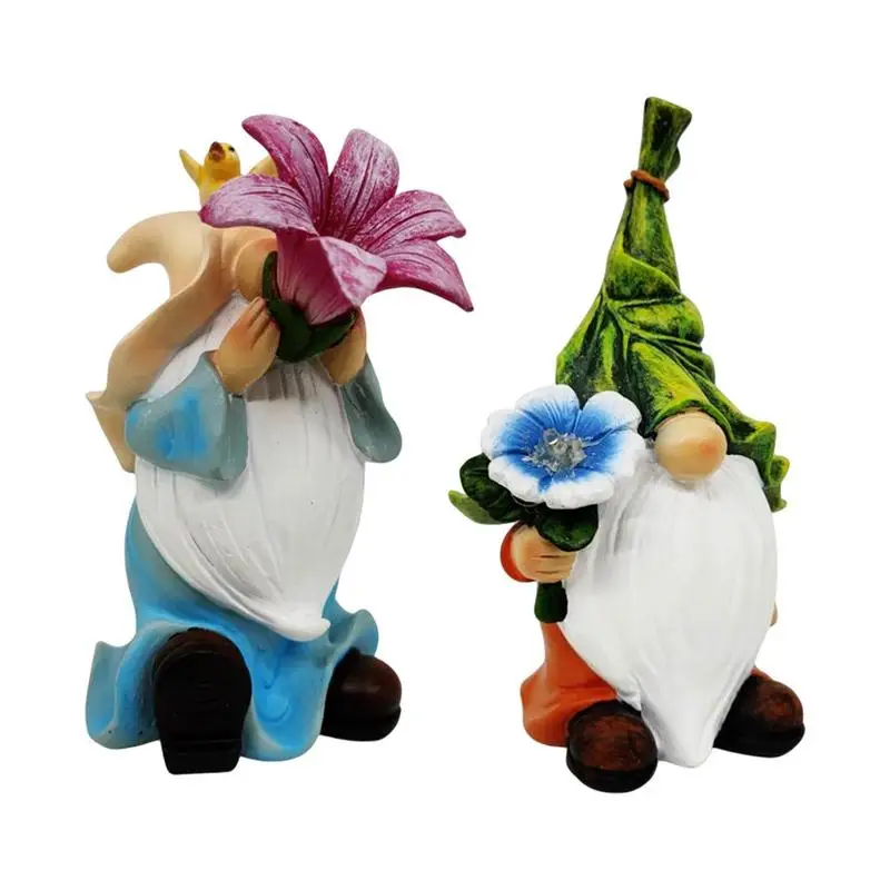 

Статуя гнома из смолы, труба, цветок, светодиодная подсветка, статуэтка, скульптура, водонепроницаемый садовый декор, настольное украшение, ...