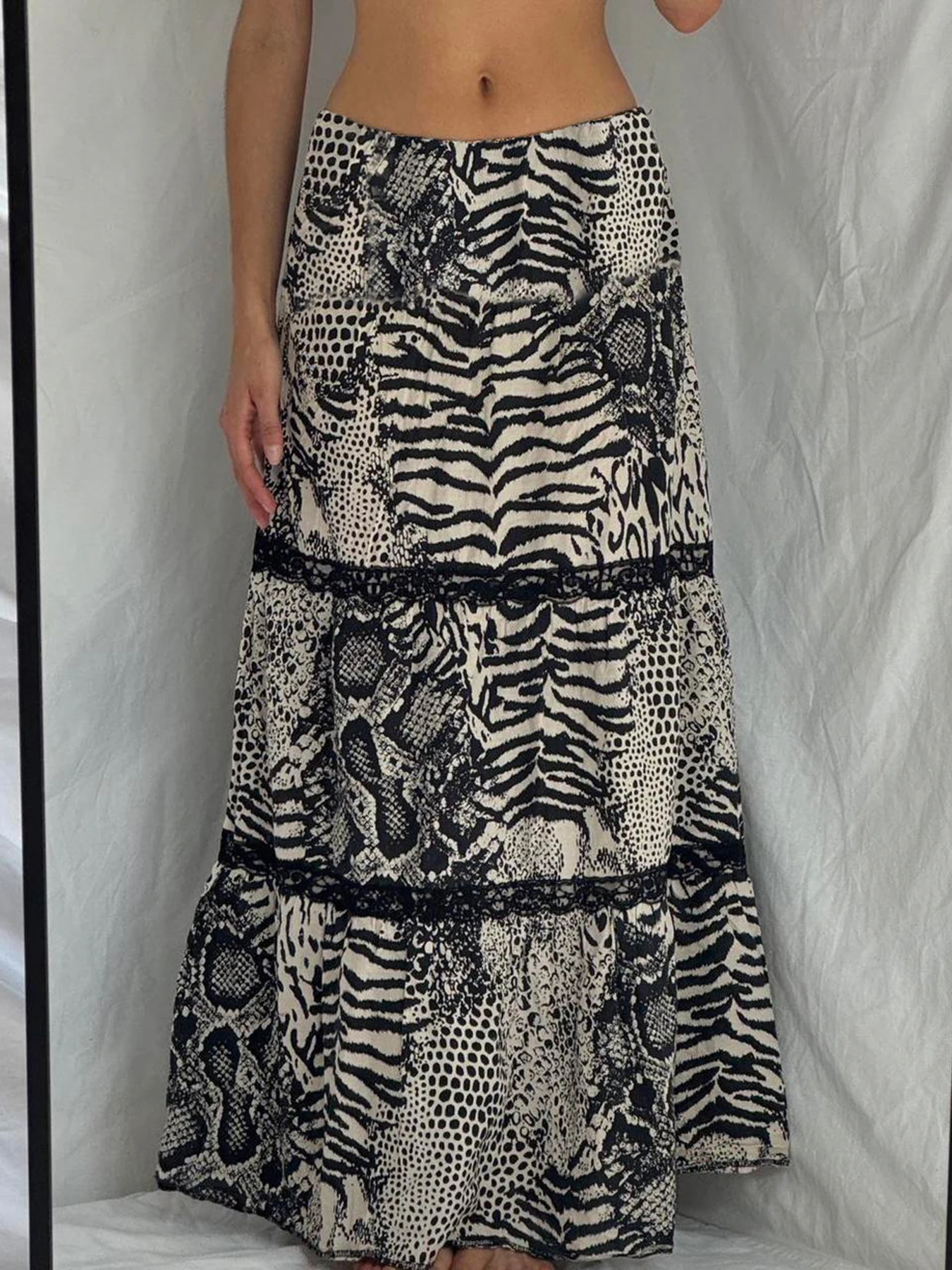 Rockmore винтажные кружевные лоскутные длинные юбки Y2K Эстетические трапециевидной