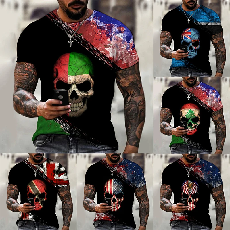 

Men's Trend Vintage Short-Sleeved T-Shirt Crewneck Printed Skull Pattern Short-Sleeved Y2K Top Men's Oversized Short-Sleeved Top