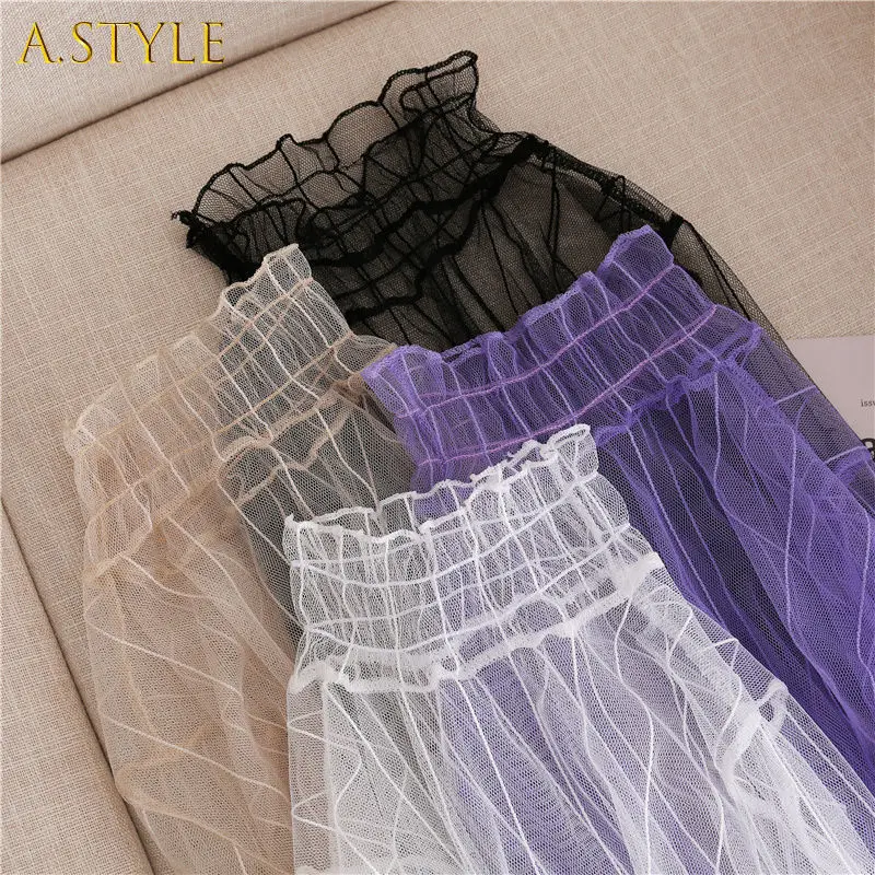 

A GIRLS Shirts Women Thin Transparent Korean Style Summer Chic Popular Hollow Out Slim Casual Sexy Teens Flare Sleeve Solid