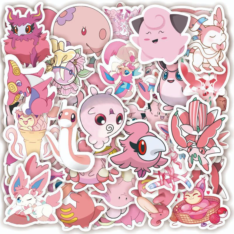 

50pcs Pokemon Pink Cartoon Stickers Pikachu Phone Case Tablet Notebook Journal Decorative Water Cup Waterproof Sticker Christmas