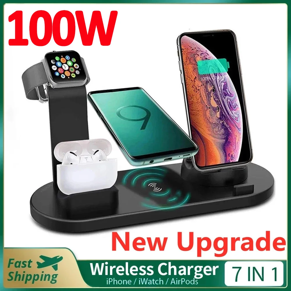 

100W 7 in 1 Wireless Charger Stand Pad For iPhone 14 13 12 Apple Watch Fast Charging Dock Station for Airpods Pro iWatch 7 6