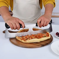 kitchen pizza cutter stainless steel slicer chopper with double handle and protective cover baking tool for pastry pasta cakes