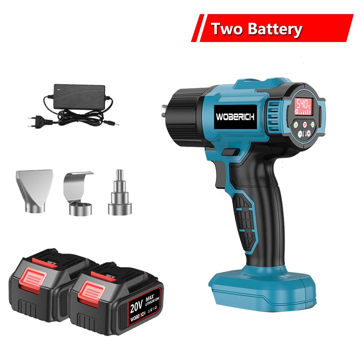 

50-540 ℃ Беспроводная тепловая пушка Скорость ветра Дополнительная регулировка температуры со светодиодным дисплеем температуры Беспроводной фен