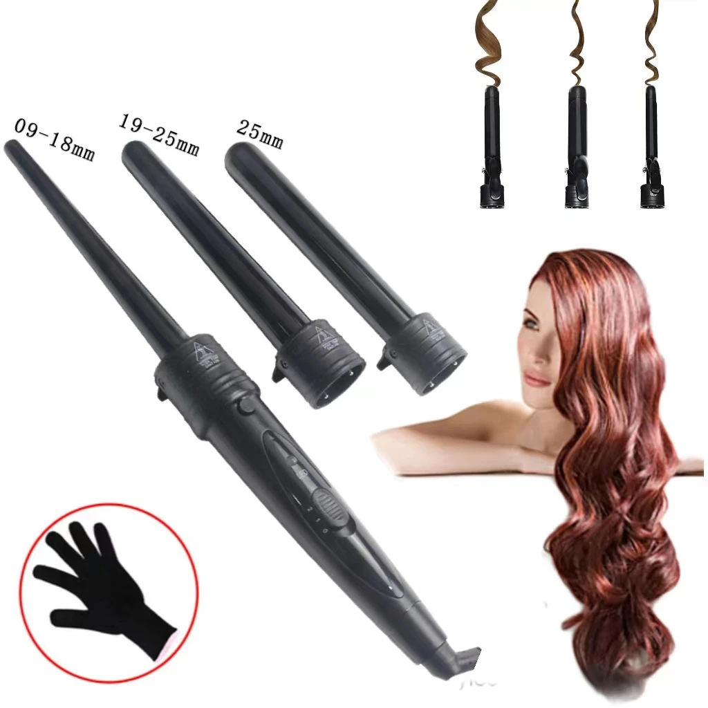 

3 In 1 Curling Iron Set Replaceable Tube Ceramic Hair Iron Curling Wand Professional Electric hot Hair Curler LCD Curling Iron