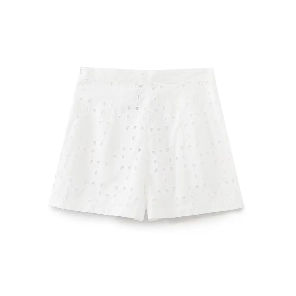 Dave&Di Moroccan French Fashion Ladies High Waist CottonShorts Retro Bermuda Embroidery Hollow Casual Summer Shorts Women