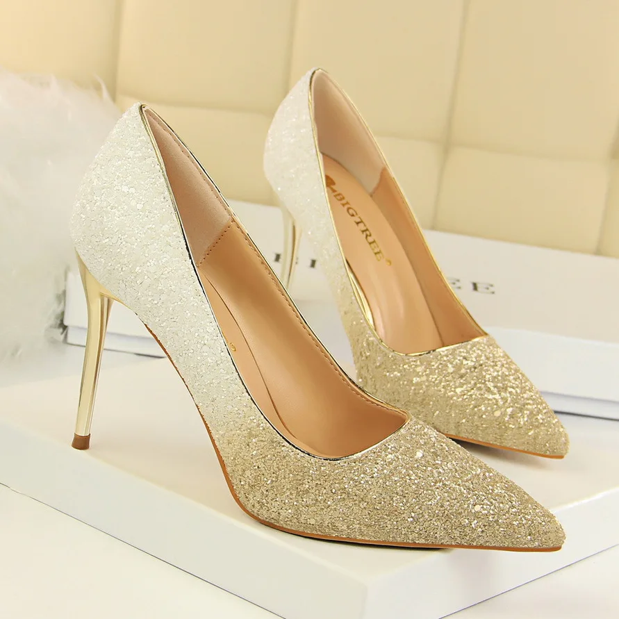 

BIGTREE Extreme Women Pumps Bling Wedding Shoes Sexy High Heels Stiletto Gradient Women Heel Shoes Fashion Party Pumps Shoes