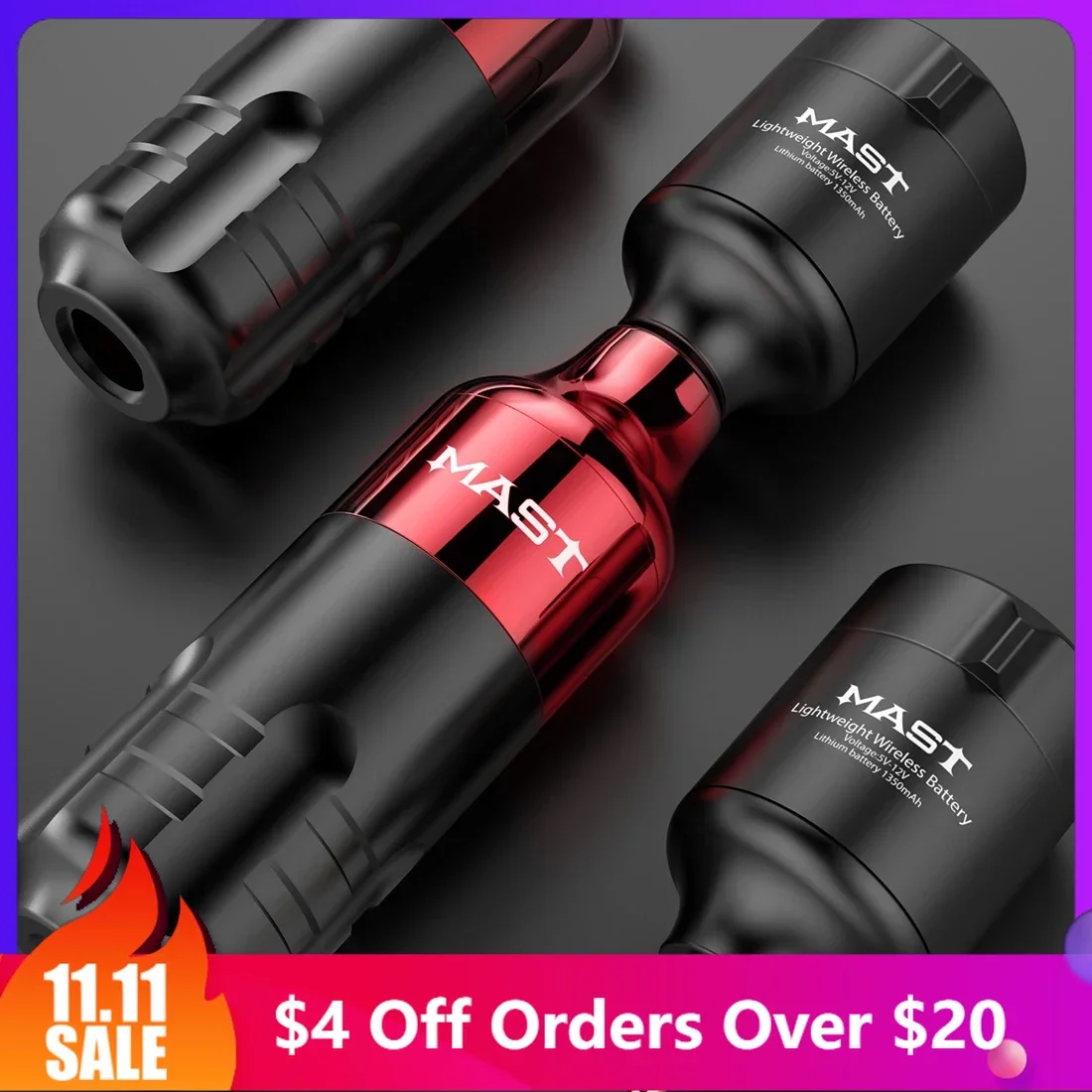 

Mast Tour RCA Cord Rotary Tattoo Pen Machine Makeup Permanent With Wireless Fast Charge Mast RCA Rechargeable Battery Set