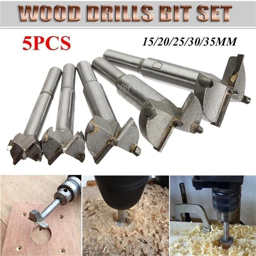 

5pcs Carbon Steel Boring Drill Bits 15-35mm Woodworking Hole Saw Cutter Tungsten Carbide Wood Cutter Set