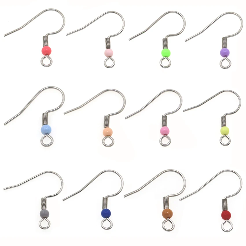 50PCS Stainless Steel Earrings Hook Ear Wire Findings DIY Jewelry For Women Colorful Beads Earrings Making Accessories Wholesale