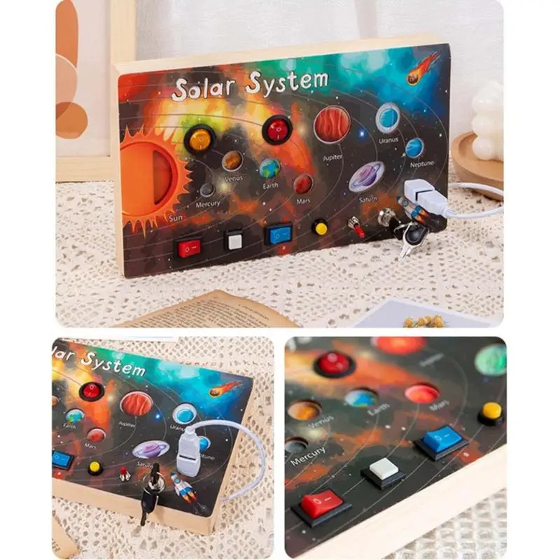 

Solar System Toys Wooden Solar System Toys With LED Light Interactive Wooden LED Light Up Outer Space Switches Busy Boards Toys