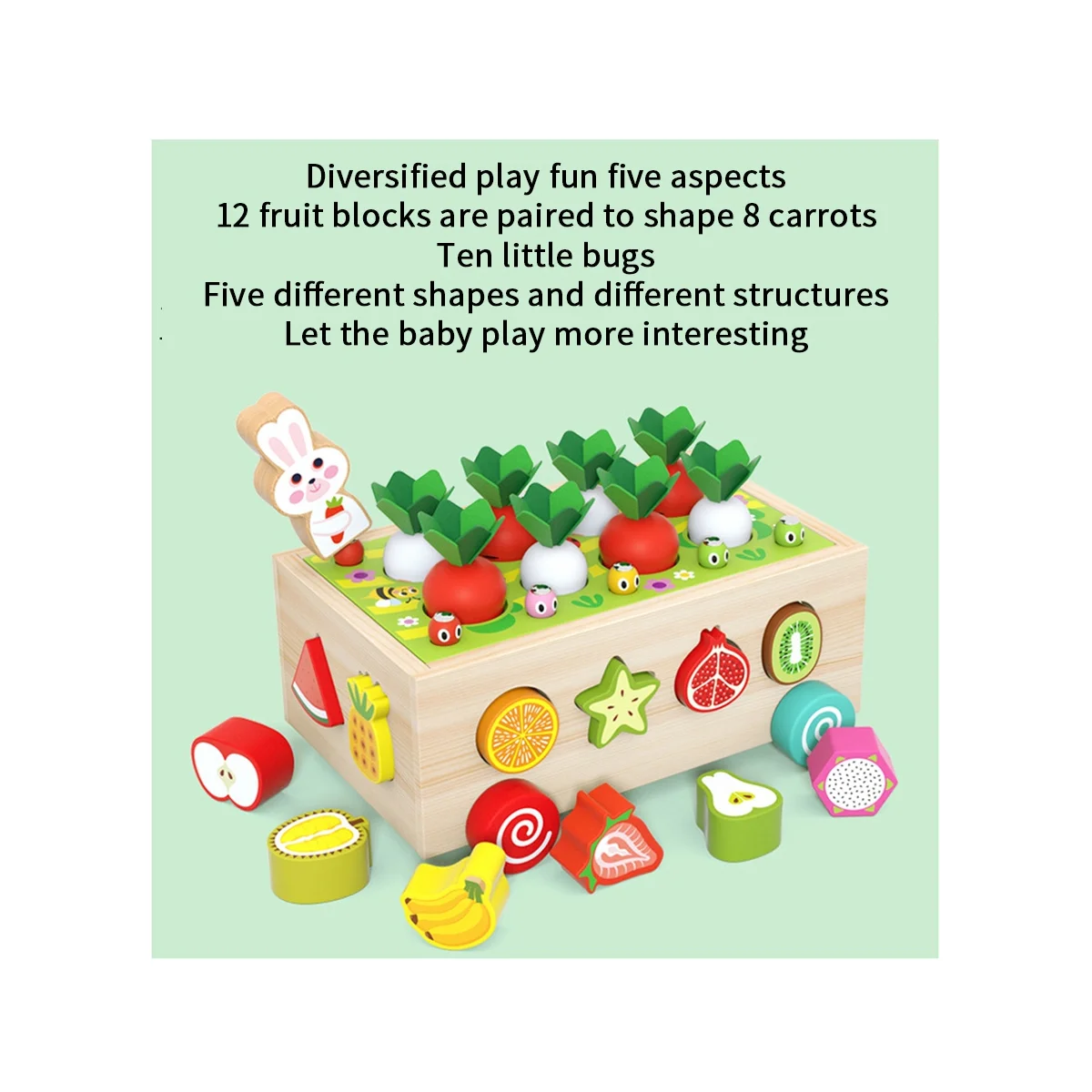 Многофункциональная игрушка от 1 2 3 года в виде моркови с вилкой деревянная