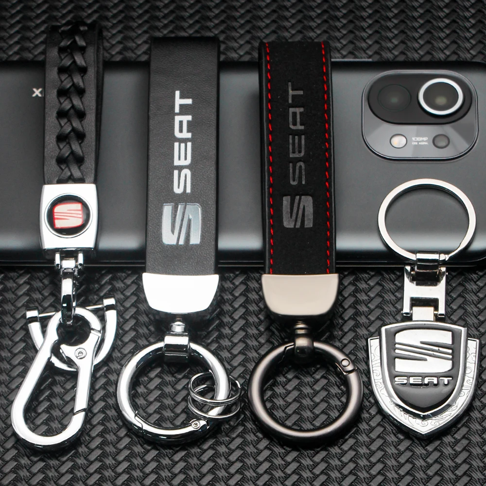 

Zinc Alloy Car Logo KeyChain Leather KeyRing Holder Buckle Ornament Accessories For SEAT Leon Ibiza Alhambra Exeo Ateca Arona
