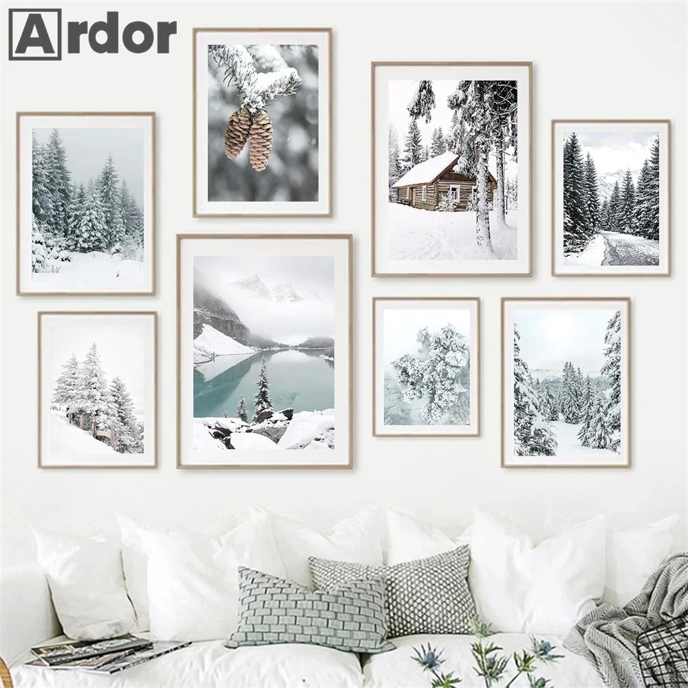 

Winter Ski Mountain Snowy Forest Pine Cone Wall Art Canvas Painting Nordic Posters And Prints Pictures Living Room Home Decor