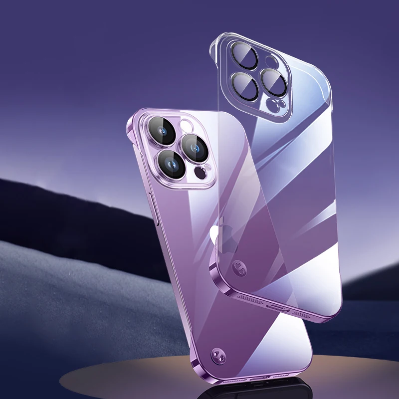 

Ultra Thin Slim Hard PC Frameless Case For iPhone 14 13 12 Pro Max Electroplated Clear Cover gradient Case iphone14 Plus Capa