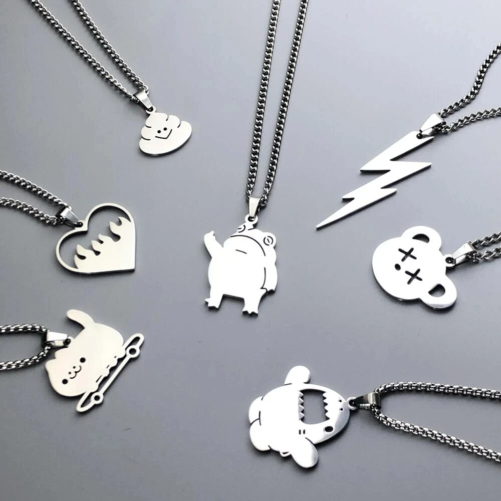 

2023 Hip Hop Titanium Steel Pendant Necklace For Women Men Cute Kpop Korean Fashion Doodle Necklace Couple Jewelry Party Gift